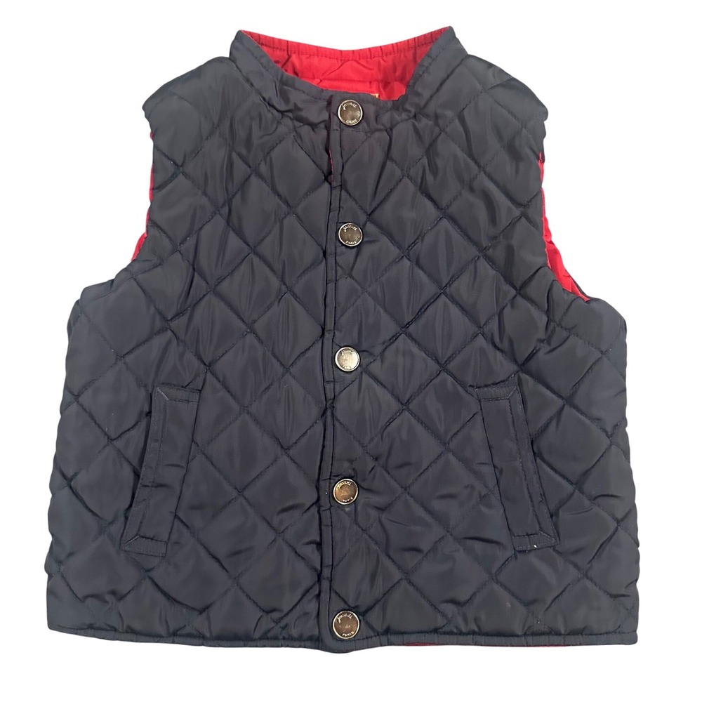 Jacadi Paris Reversible‎ Quilted Vest Navy Blue/Red 36M Toddler 2T 3T